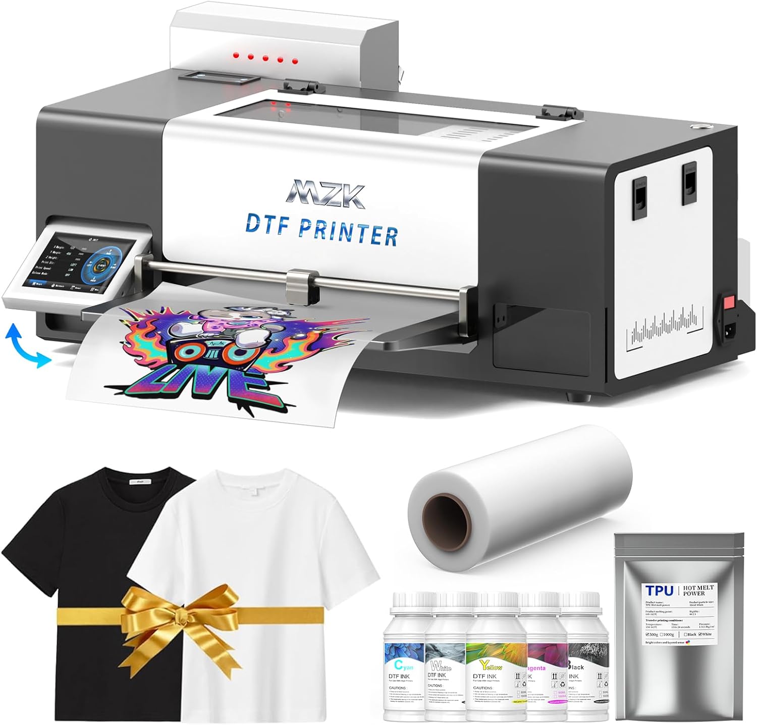 MZK A3 Pro DTF Printer F1080 in white with rotatable touch screen